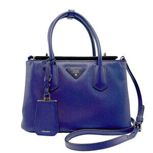 Prada Saffiano Cuir Double Tote Navy Blue